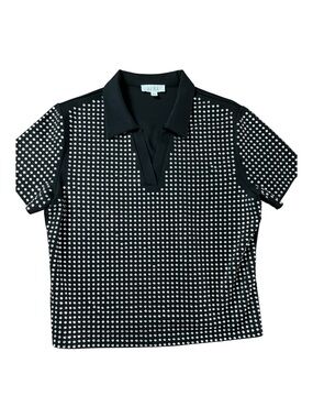 del RA Black Rhinestone Embellished Polo Shirt - Glam V-Neck Top